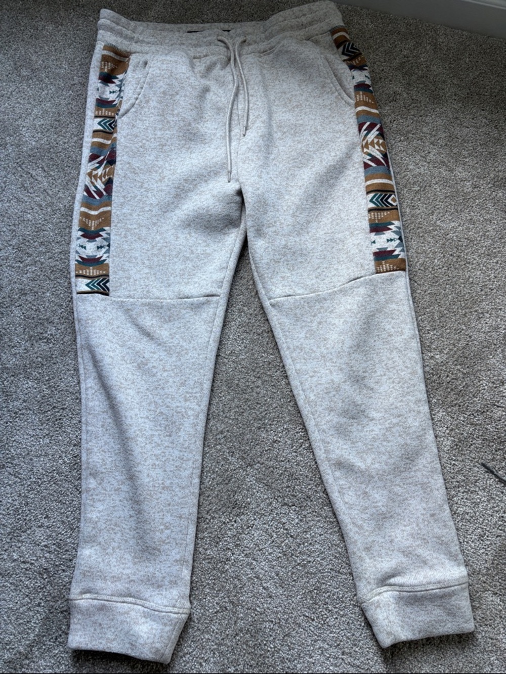 Brooklyn Cloth Light Tan Joggers with Aztec Stripe Detail